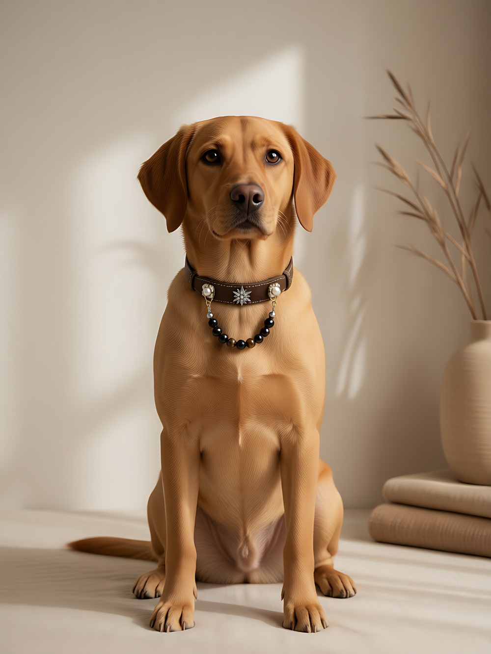 Yellow Labrador wearing The Brown Starlight Collar